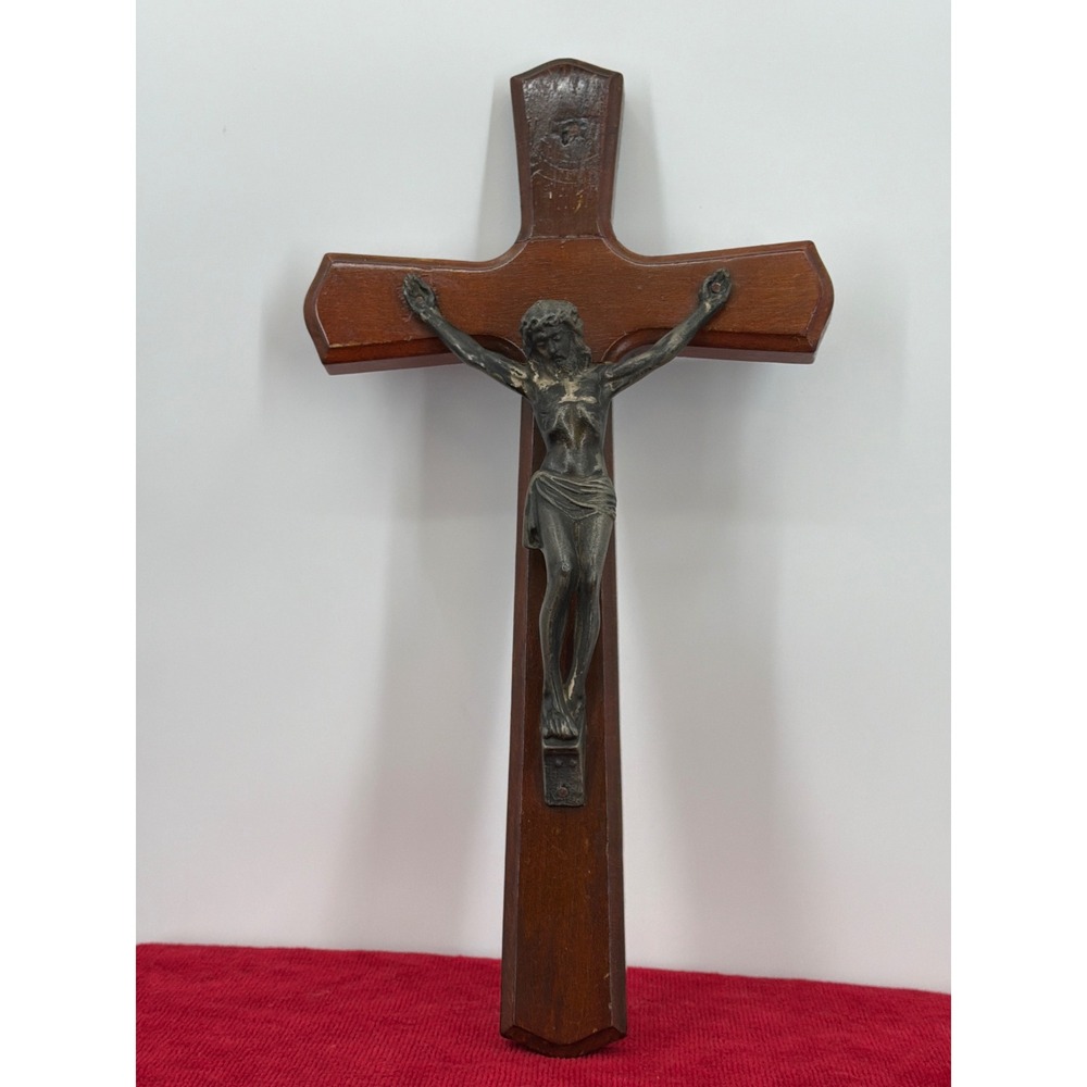 Vintage Wood Cast Metal Wall Crucifix Religious Jesus Christ Cross 12 Inch